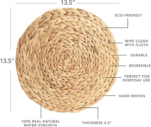 Miniatura 3 de Koyal Wholesale Juego de 4 manteles individuales de jacinto de agua natural, platos de carga redondos de 13.5 pulgadas, para boda tropical