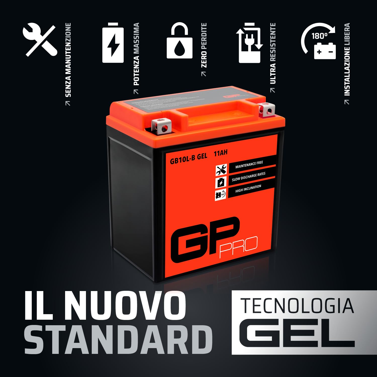 GP-PRO Akumulator rozruchowy GB10L-B 12V 11Ah GEL (kompatybilny z YB10L-B / YB10L-B2) (bezobsługowy/uszczelniony) akumulator motocyklowy