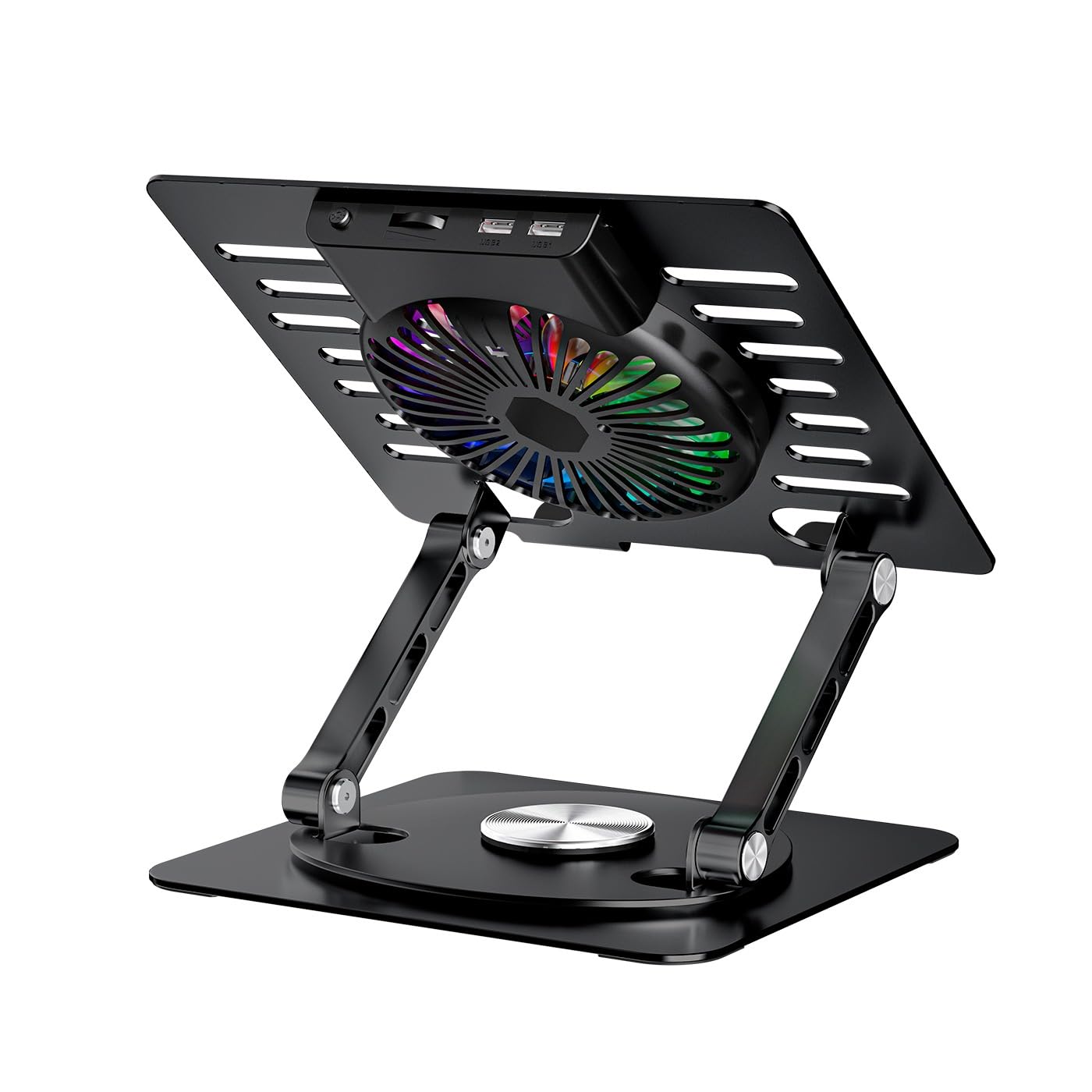 CoolAir - Support portable avec ventilateur silencieux RGB de 11 cm, base réglable en hauteur et rotation à 360°, réfrigérateur portable avec vitesse réglable, tablettes/ordinateurs portables jusqu'à