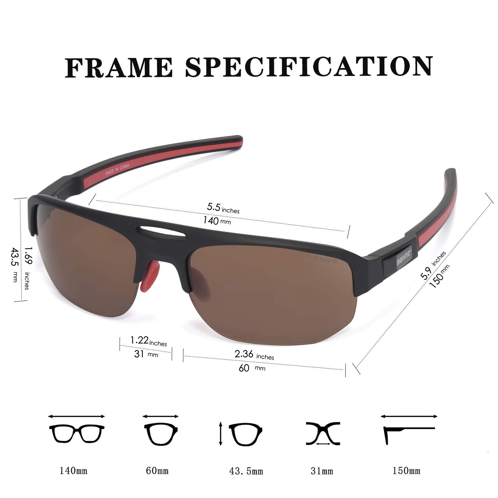 maivnz Hochauflösende Golfball-Finder-Sportbrille für Herren und Damen, Golf-Sonnenbrille, Golfbrille, Pickleball-Brille MZ861