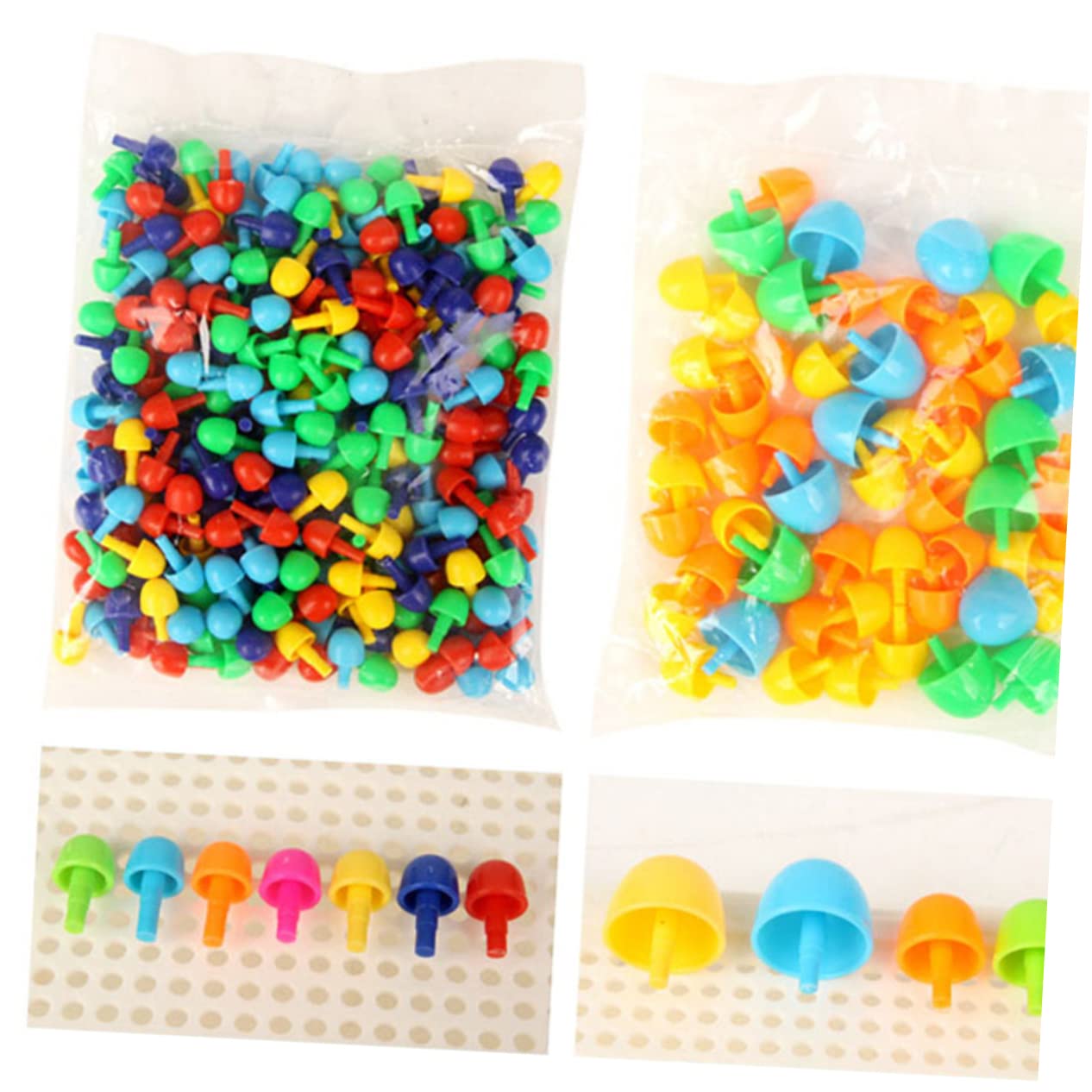 KOMBIUDA Gioco Educativo con 296 Elementi di Chiodi a Fungo in Plastica per Ragazzo Ragazza, Puzzle Creativo con Pegboard e Cestino Portaoggetti per Attività Homeschooling e Colore Casuale