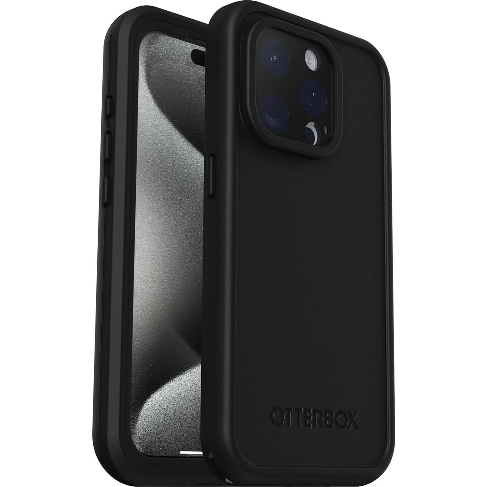 OtterBox Cover per iPhone 15 Pro Fre per MagSafe, resistente a acqua (IP68), shock, cover sottile con protezione schermo integrata, 5x vs le norme anti caduta MIL-STD 810G, Nero