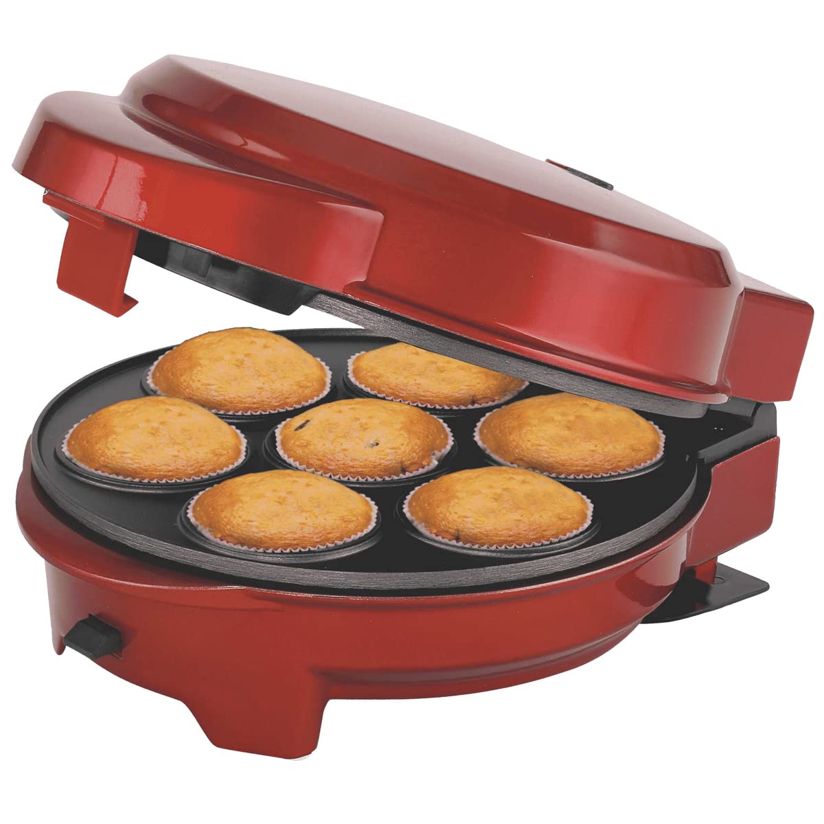 Epiq 3-in-1 Cake Maker Donut-, Muffin-,Cup- und Popcake-Maker 3 auswechselbare Backplatten, Rot Metallic,700 Watt,antihaftbeschichtet, 80000732