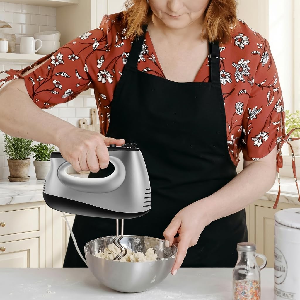 Batteur Électrique Puissant 500 W Batteur à Main avec 5 Réglages Vitesses Fonction Turbo et Bouton d'Éjection Batteur Cuisine Électrique avec Fouets et Crochets Inox Pour Gâteaux Confitures Crèmes