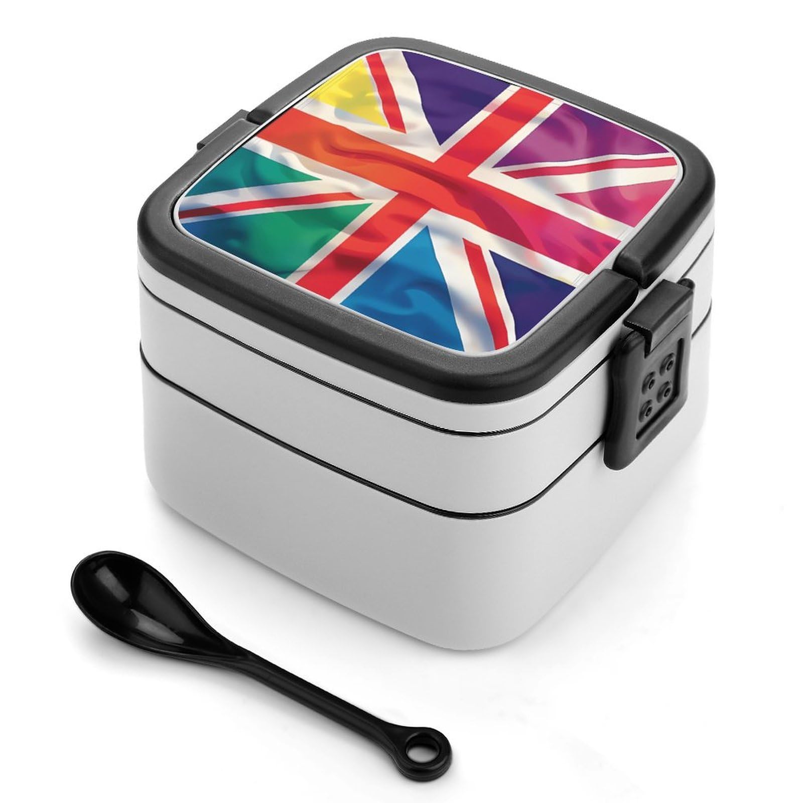 CGSBNGHA Proud Union Jack Rainbow UK Flag Bento Lunch Box 2 Layer Lunchbox Food Container for Adults Office