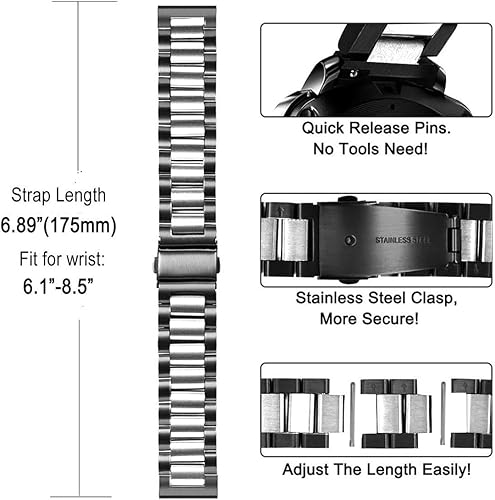 Miniatura 7 de Correa compatible con Samsung Gear S3 FrontierClassicGalaxy Watch 1.811 in  Galaxy Watch 3 1.772 in, 0.872 pulgadas, correa de repuesto de metal de