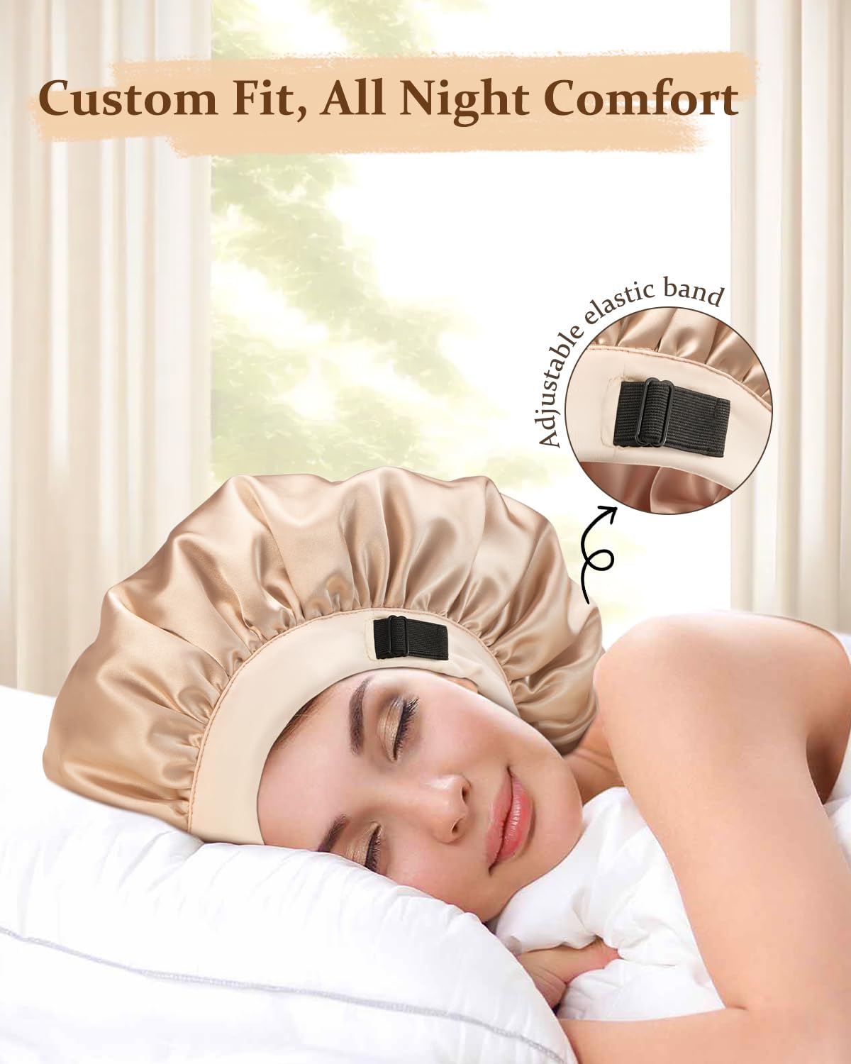 mikimini Satin Bonnet for Sleeping, Double Layer Silky Bonnet - Image 4