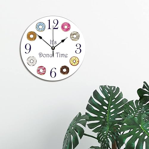 Miniatura 3 de ArogGeld It's Donut Time - Reloj de pared con forma de dona, silencioso, redondo, de madera, funciona con pilas, multicolor, talla única