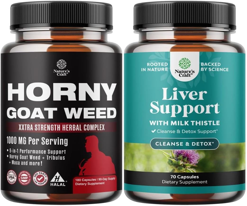 Bundle of Horny Goat Weed for Men - Extra Strength Male Supplement for Stamina & Energy and Liver Cleanse Detox & Repair - Milk Thistle Supplement for Digestion & Immune Health with Beetroot Artichoke