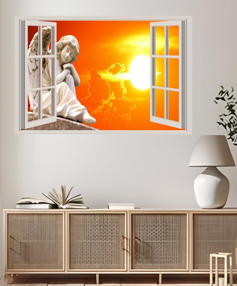 JVERF - JZZA34115 Angel Sculpture Figure Faith Hope| Self-Adhesive Open Window Wall Sticker