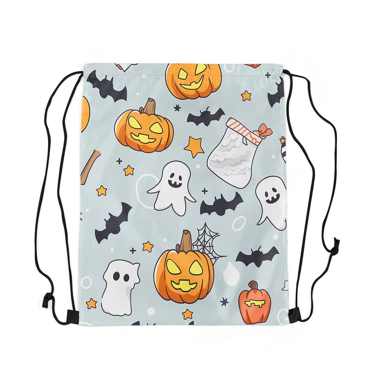 Loussiesd Yellow Happy Halloween Drawstring Backpack 40x33cm for Horror Theme Sports Drawstring Sackpack Pumpkin Gym String Bag Witchcraft Drawstring Bags Waterproof