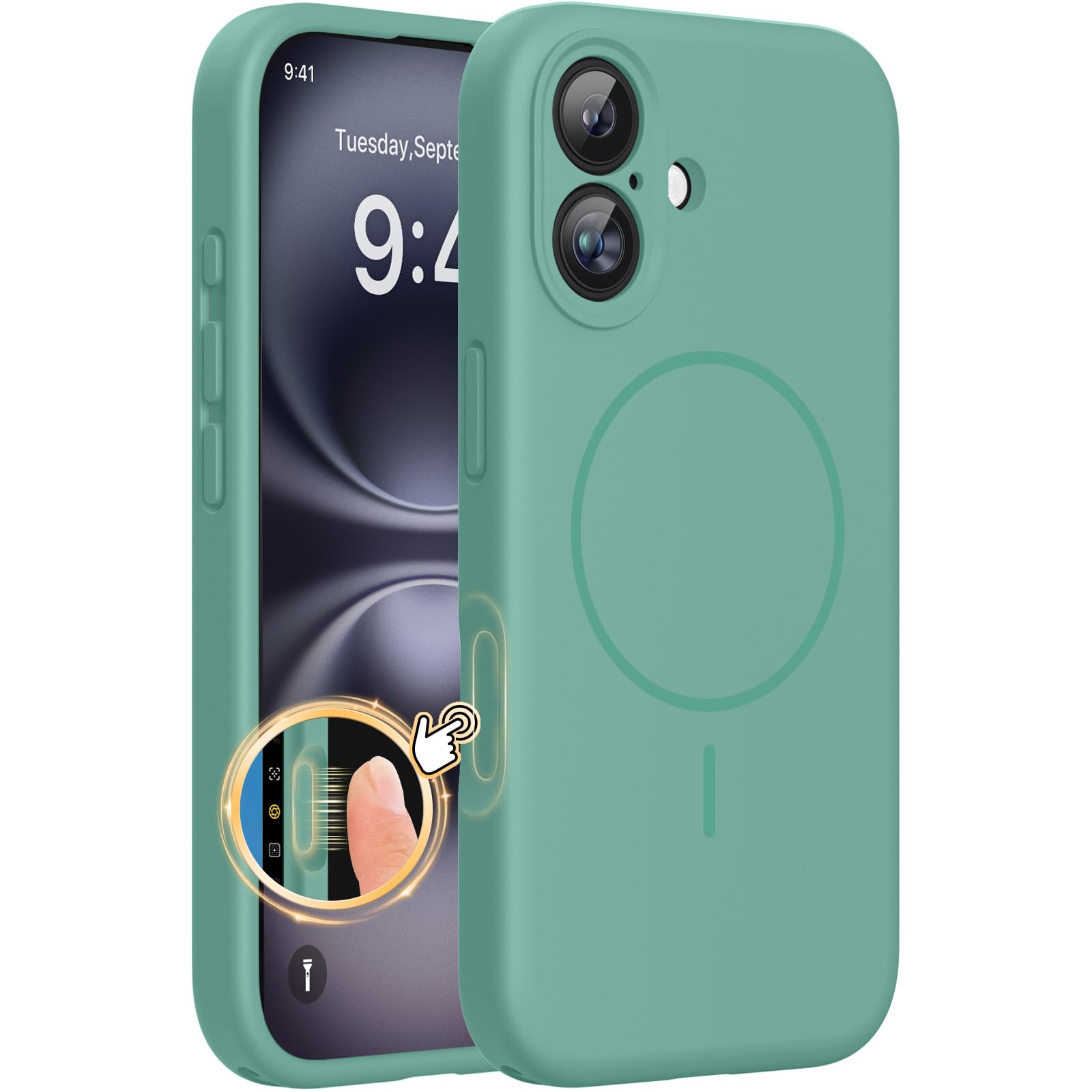 Miracase Silicone & Magnetic for iPhone 16 Case, Midnight Green Midnight Green iPhone 16