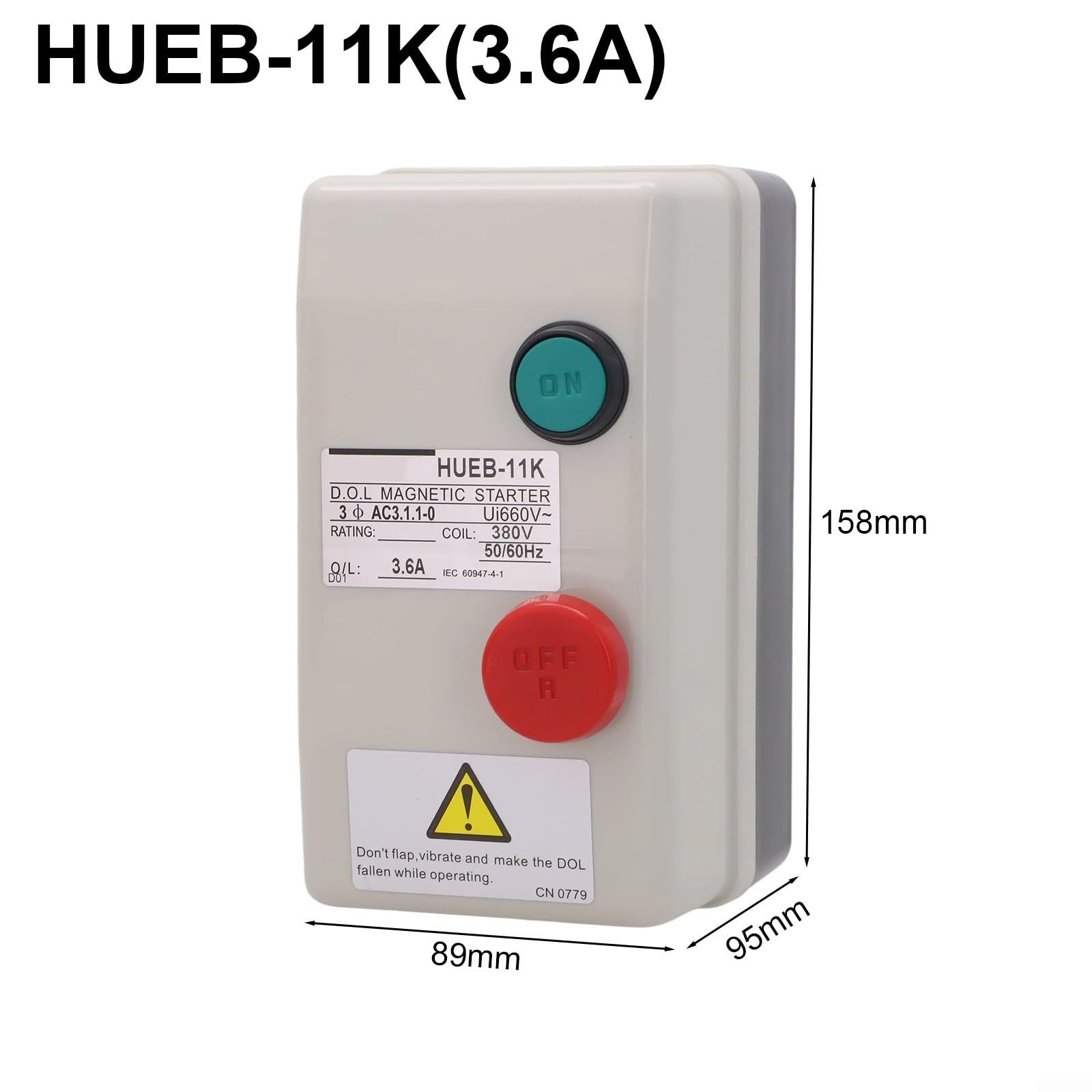Démarreur de Moteur Électrique Triphasé 380V, Interrupteur de Démarrage avec Protection de Surcharge, Boîtier ABS IP55 pour Compresseur et Pompe à Eau(2.4-3.6A)