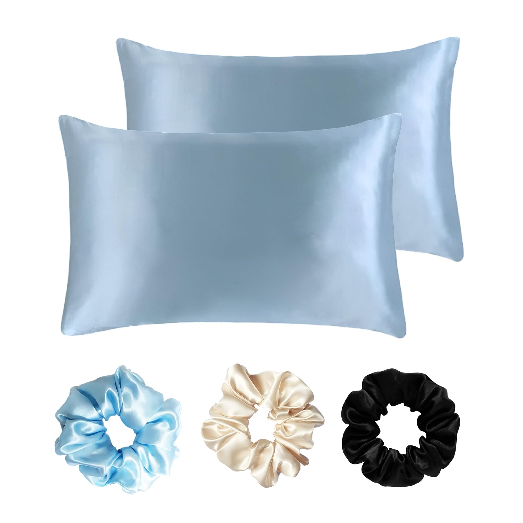 95 Miles Garments Satin Silk Pillow Cover Pack of 2 with Women Stylish Scrunchies Pillowcases for Hair Skin Reduce Wrinkles-image-26