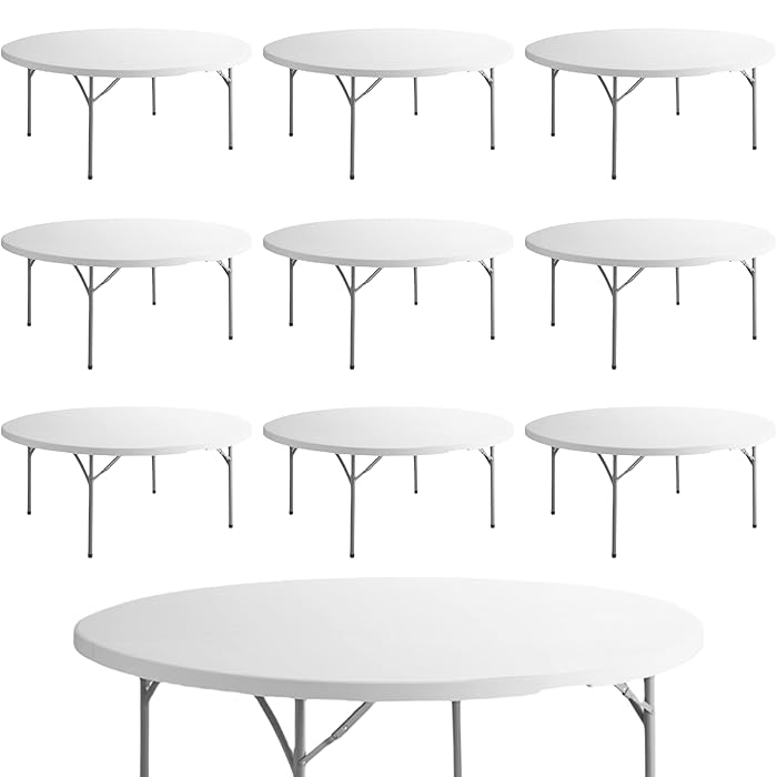 Buy 10 Pack! 60 Inch. Round HeavyDuty Granite White Plastic Folding Table, Round Fold Up Table