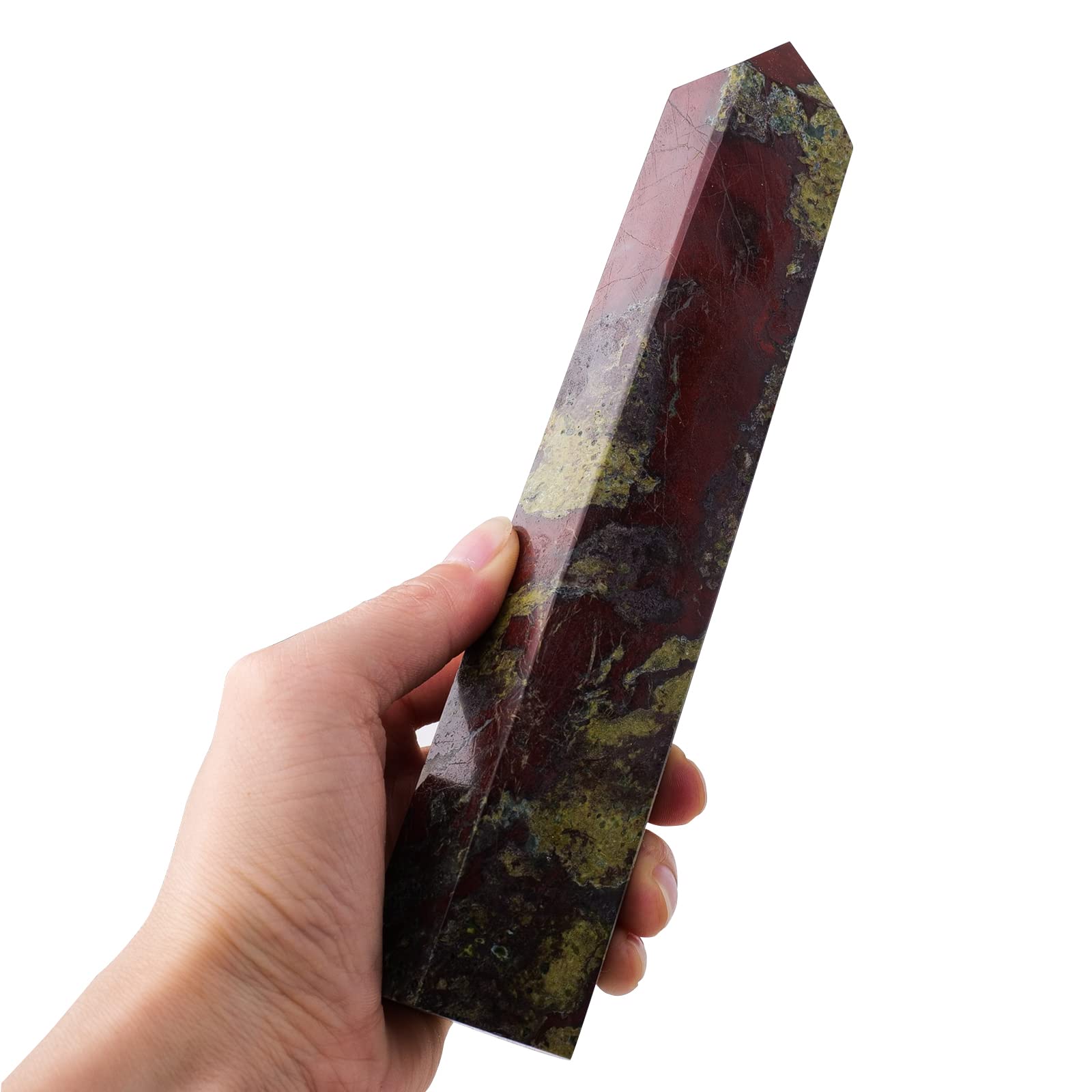 Runyangshi Large Dragon Blood Stone Natural Healing Crystal Wand 6 Faceted Single Point Crystal Prism Healing Stone Wand for Meditation Reiki Chakra Witchcraft Therapy Home Decor Gift1.7-2.2LB