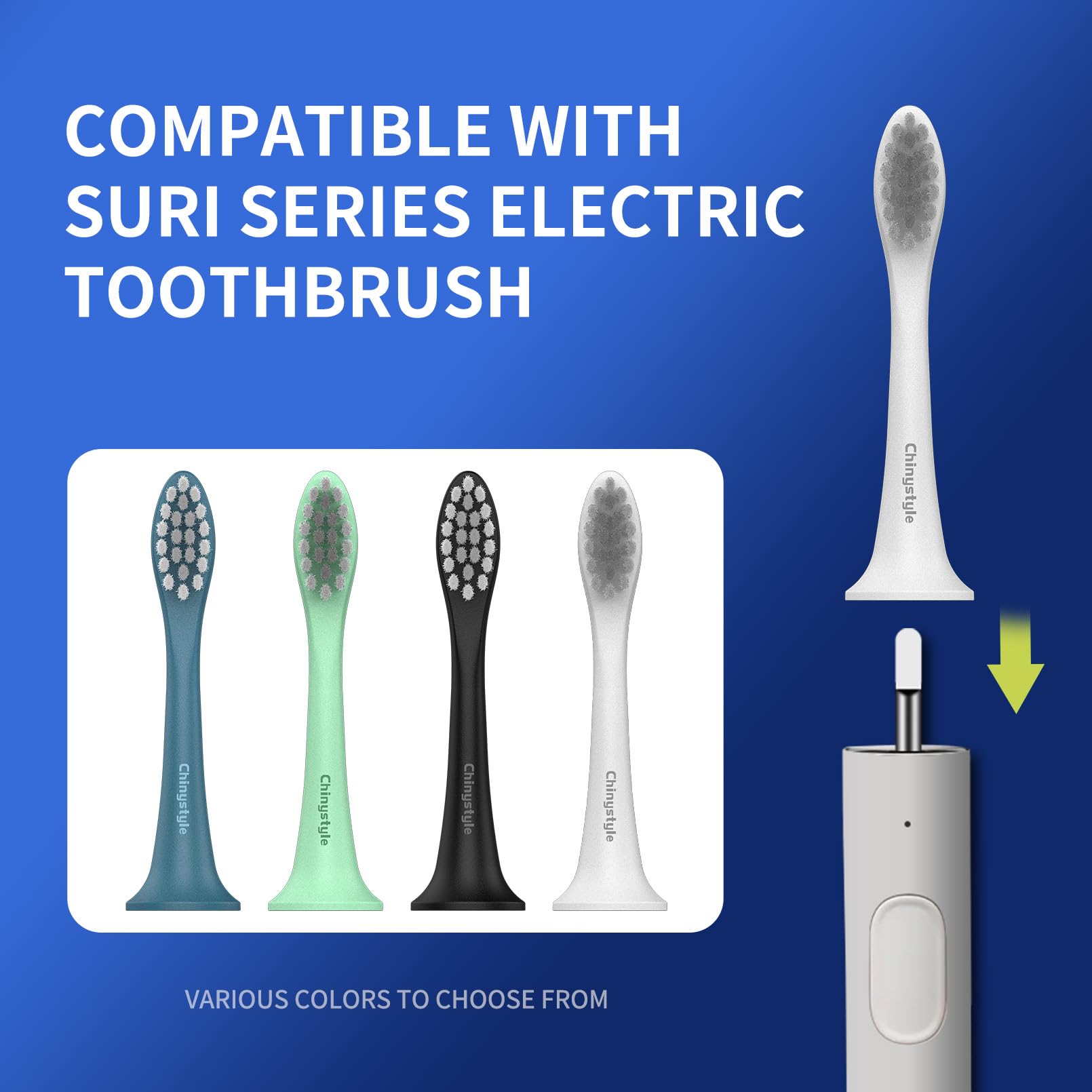 Paquete de 10 cabezales de repuesto para cepillo de dientes eléctrico Suri, color blanco | Compatible con cepillos de dientes eléctricos sónicos SURI; incluye 10 cabezales de cepillo de dientes de repuesto verdes.