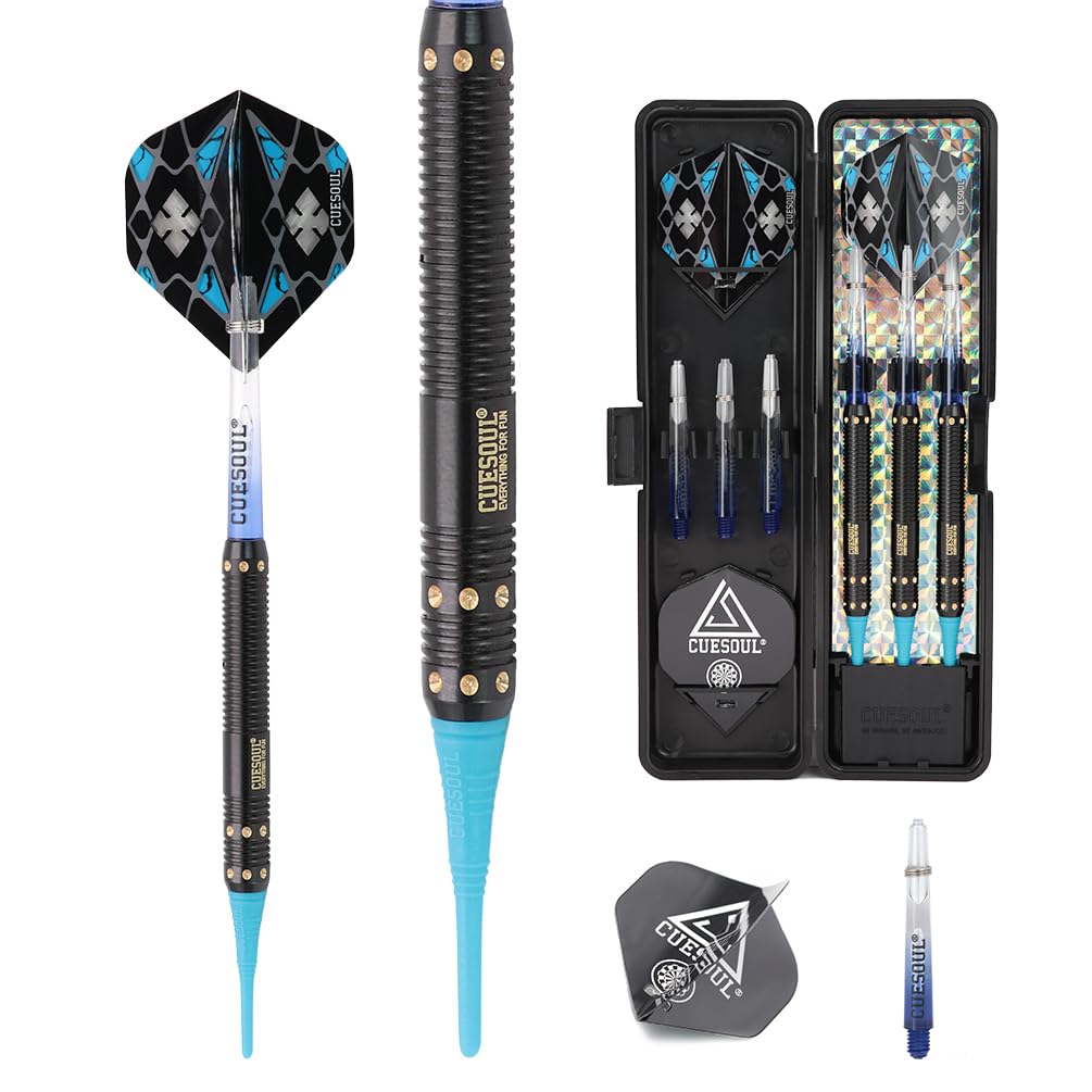 CUESOUL 16g weiche Spitze Darts Set dauerhaft 6 Wellen 3 Flüge 3 Fässer + schlanker Fall für elektronisches Dartboard