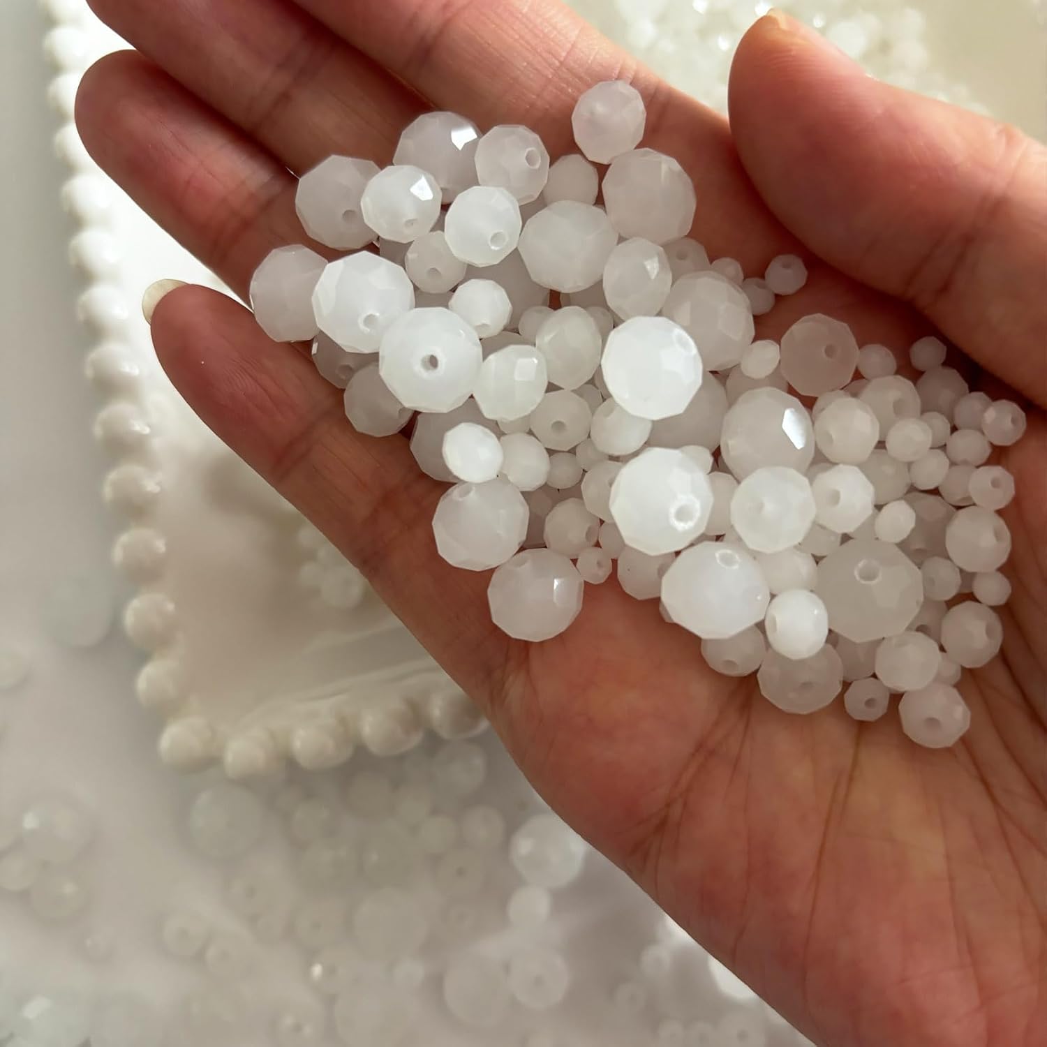 CrzBeadss 780Pcs Briolette Crystal Glass Beads for Jewelry Making, 3-10mm Faceted White Crystal Beads for Bracelets, Rondelle Glass Beads Bulk for Crafts Wine Charms Wind Chimes Suncatchers - Image 4