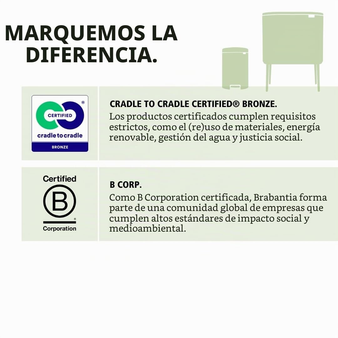 Brabantia Bo Touch Bin Cubo de Basura, Acero Inoxidable, Blanco, 11 + 23 litros
