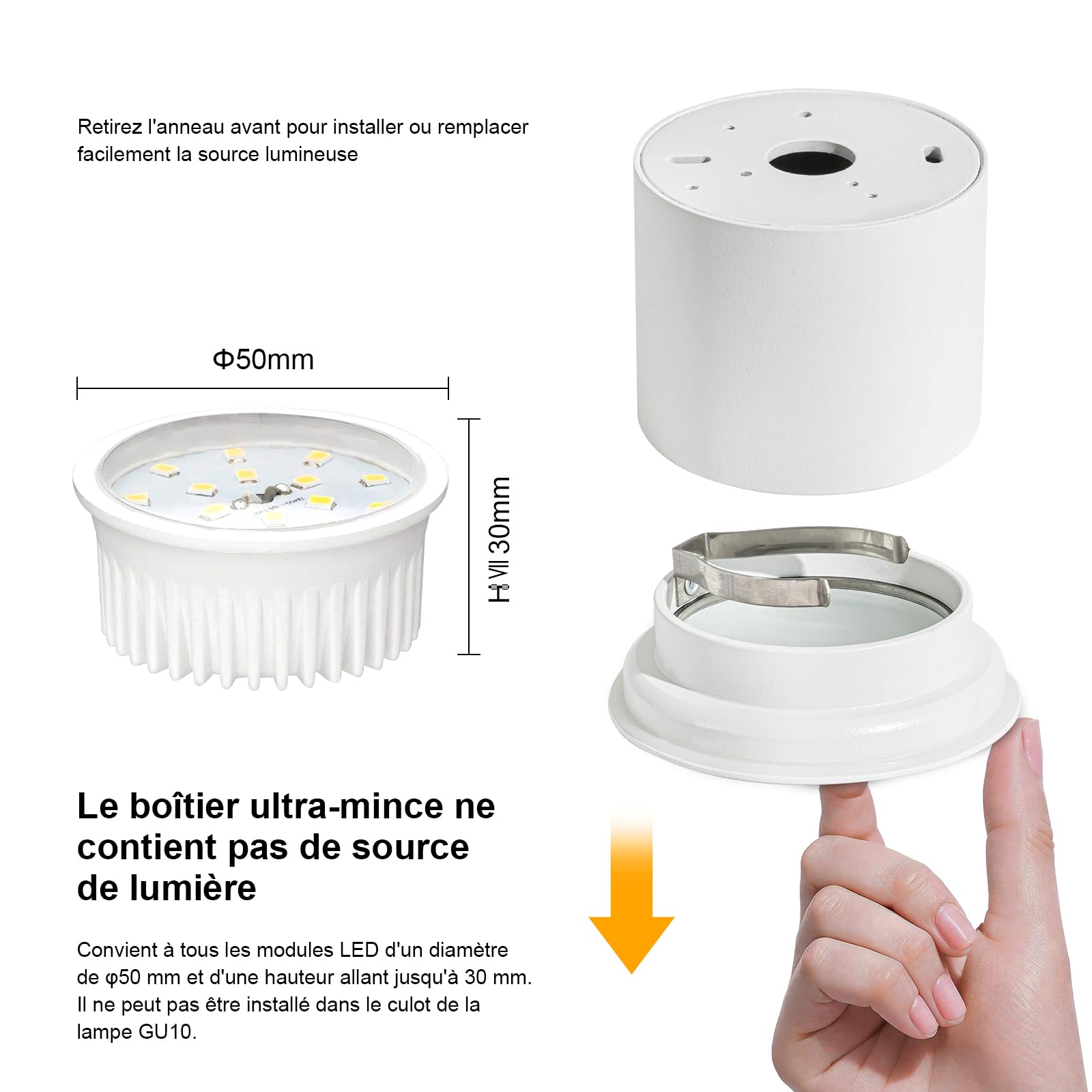 Spot en Saillie IP44, Plafonnier Salle de bain, Spot LED en Saillie Plafond 230V Imperméable, Ø80x65mm aluminium Rond Blanc downlight pour Modules LED, Lot de 4