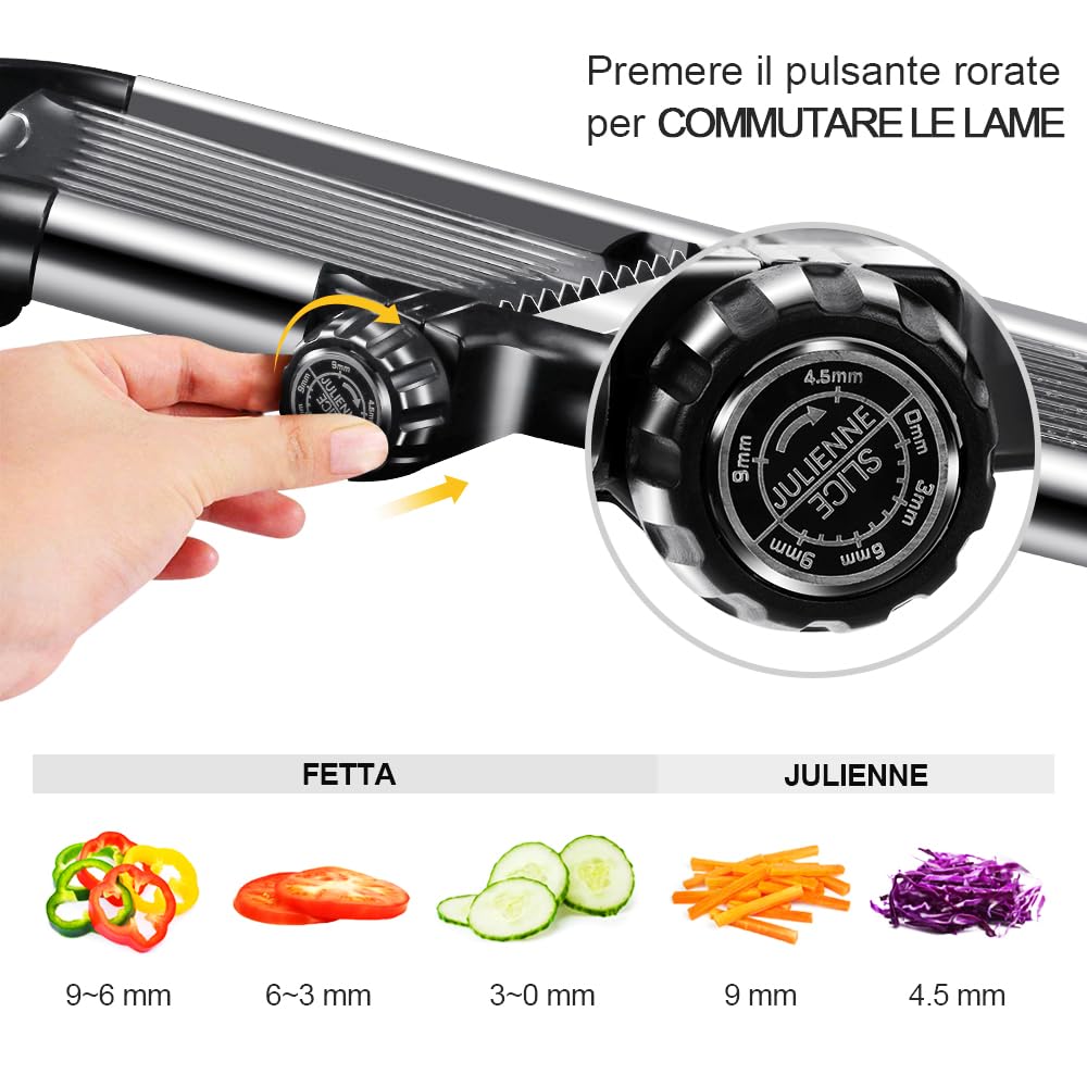 Masthome Mandolina Professionale, Mandolina per Verdure Professionale, Affetta Verdure Tagliaverdure Manuale, Mandoline in Acciaio Inox con Guanti di Sicurezza e Spazzola, per Frutta e Verdura