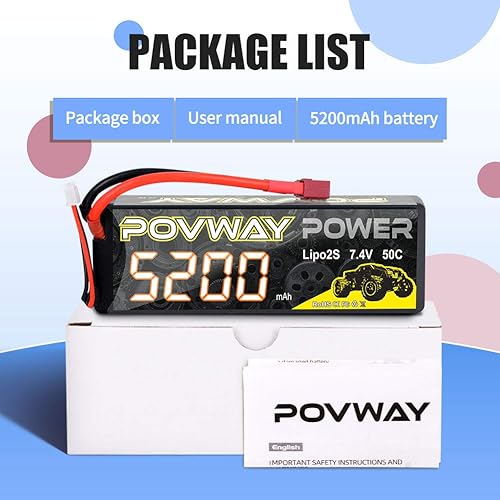 Miniatura 6 de POVWAY 5200mAh 2S LiPo Battery 50C 7.4V RC Battery Hard Case with Dean-Style T Connector for RC Cars, RC Truck, RC Airplane, RC Helicopter, Drone,