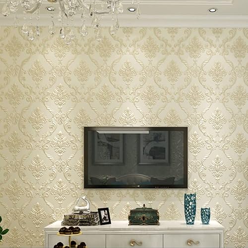 Miniatura 8 de Q QIHANG Papel tapiz 3D de damasco europeo sin pegar, cálido para sala de bodas, dormitorio, sala de estar, fondo de TV, 1.73 pies de ancho x 32.8