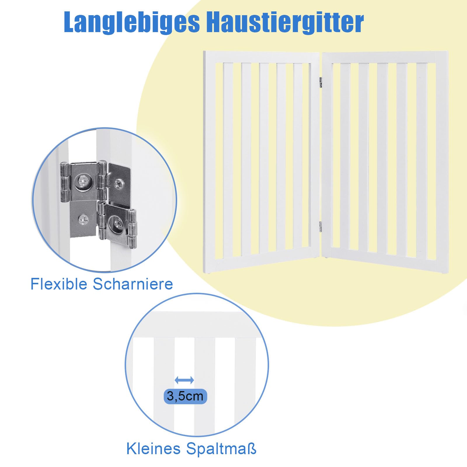 SOARS Absperrgitter Hund, faltbar & freistehend Hundegitter, Schutzgitter für Tür & Treppe, Türschutzgitter Treppengitter für kleine & mittlere Haustiere, Weiß, 101 x 89 cm