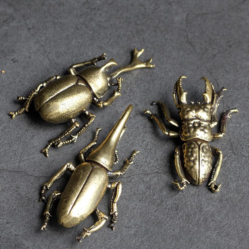 Juego de 3 estatuas mini de escarabajo bronce antiguo miniatura 6