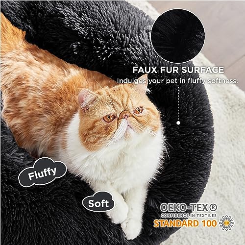 Image of Bedsure Calming Cat Beds for Indoor Cats - Small Cat Bed Washable 20 inches, Anti-Slip Round Fluffy Plush Faux Fur Pet Bed, Fits up to 15 lbs Pets, Black | Fluffy Faux Fur Cuddler,Machine Washable,Anti-Slip Bottom,Anti-Anxiety,Deep Sleeping for Cats&Small Pets Up to 15 Lbs