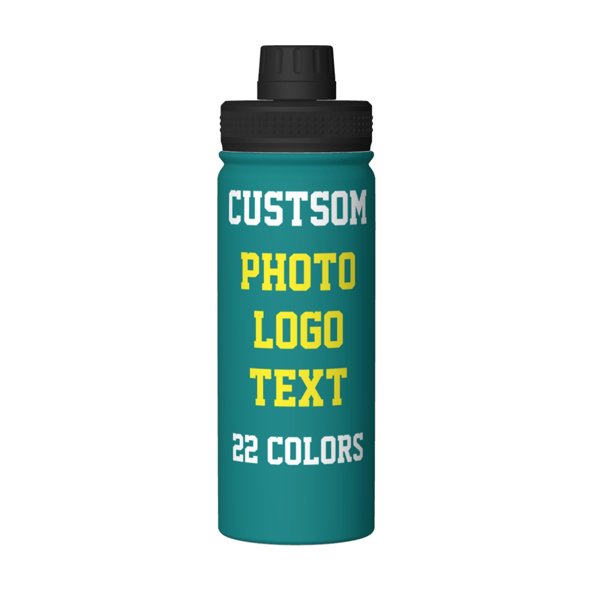 Miyeiw Personalised Water Bottles with Name/Photo for Kids Adults, Custom Stainless Steel Insulated Drink Bottle with Picture Text for Women Mens, Large Capacity Sports Bottle for Hiking Travel, Teal