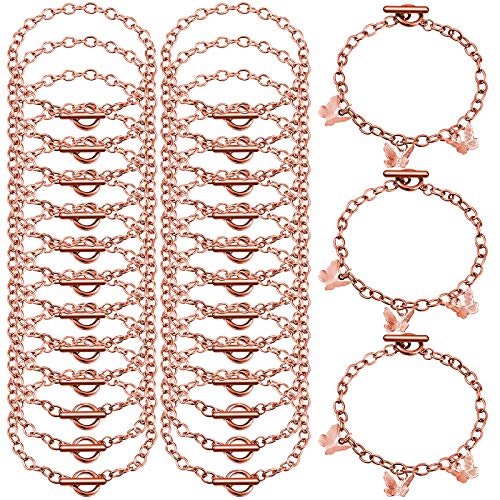 24 Pieces Bracelet Chains with OT Toggle Clasp Stainless Steel Bracelet Link Chains DIY Jewelry Making Bracelets Chains for Women DIY Jewelry Crafts Supplies (Rose Gold)