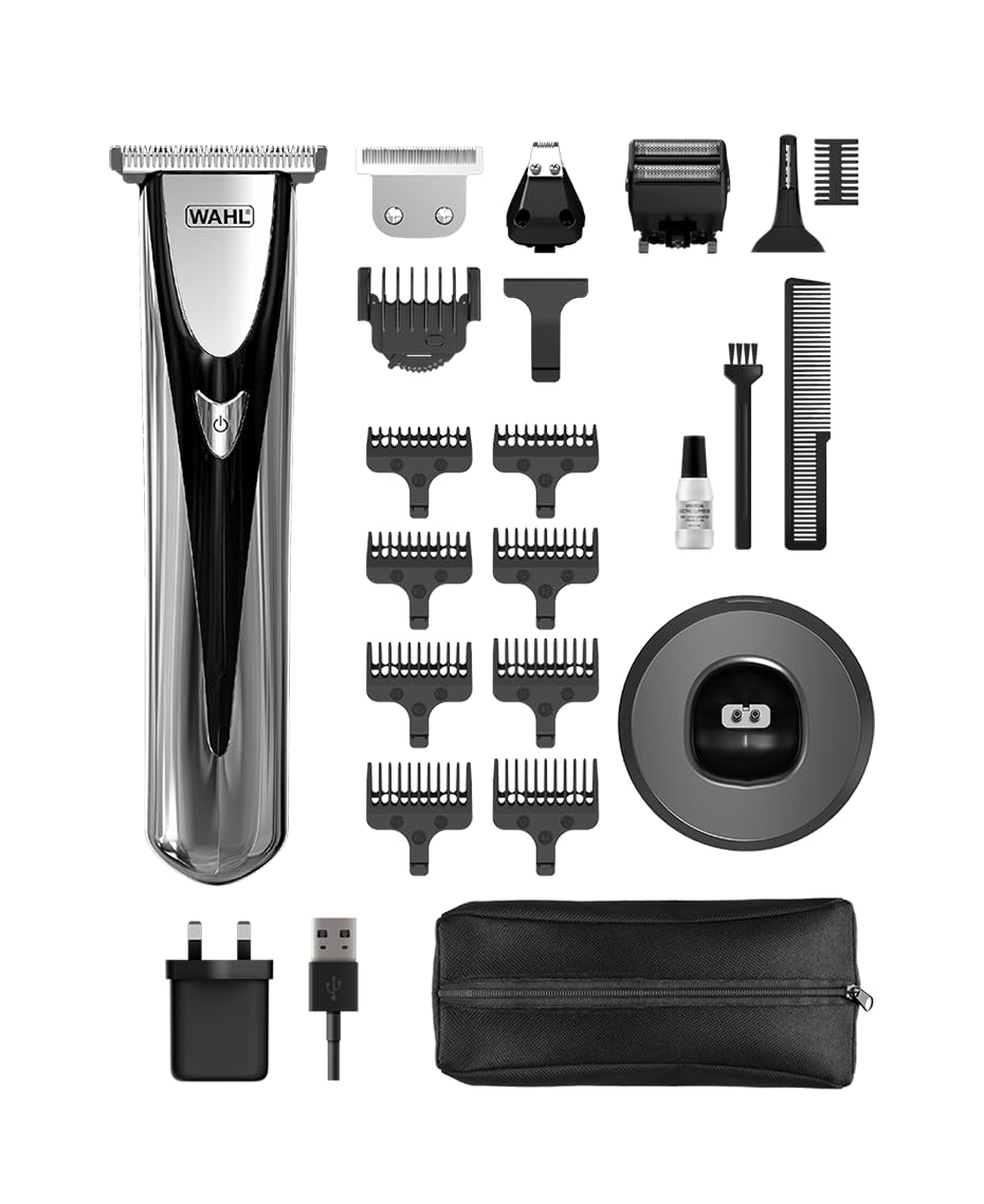 Wahl Premier Series 23-In-1 Lithium-Ion Multigroomer, Detachable & Washable Blade Heads, Nose Trimming, Ear Hair Removal, Powerful & Long-lasting Motor, 2.5-hour Run Time, USB Charging Stand, 3028092