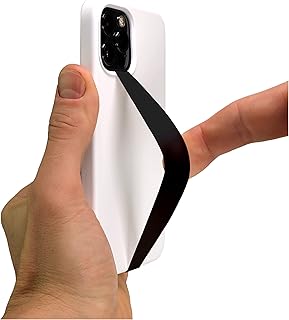 Phone Loops: Silicone Stretch Elastic Phone Strap, Phone Holder for Hand by Phone Loop, Small, Light and Discreet Slim Phone Strap Grip, Secure Phone Hand Holder and Phone Grip Strap (Black)