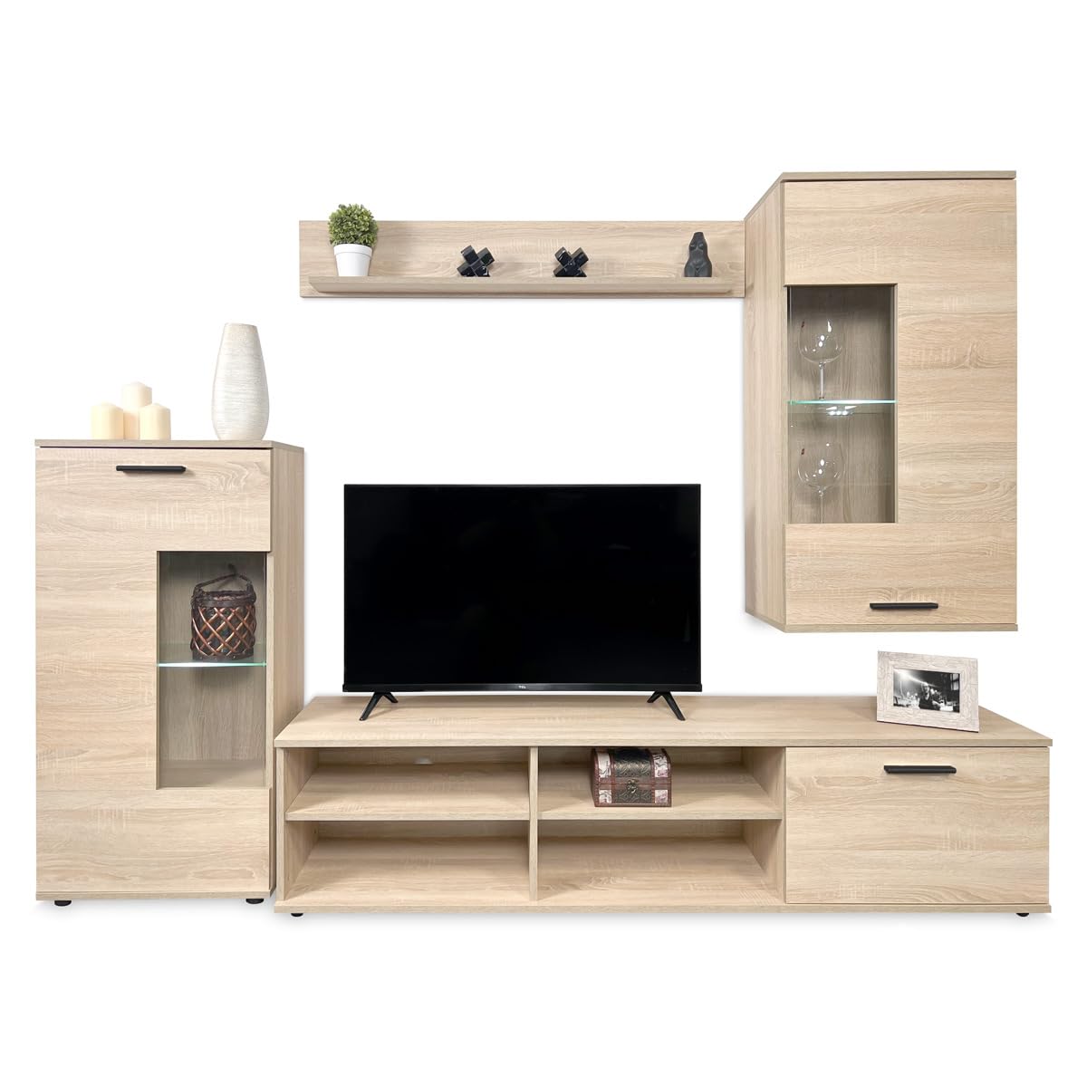 Homey Cambria Mueble de Salón con Leds, Módulos de Comedor, Modelo Alemore, Acabado, Madera, Grande