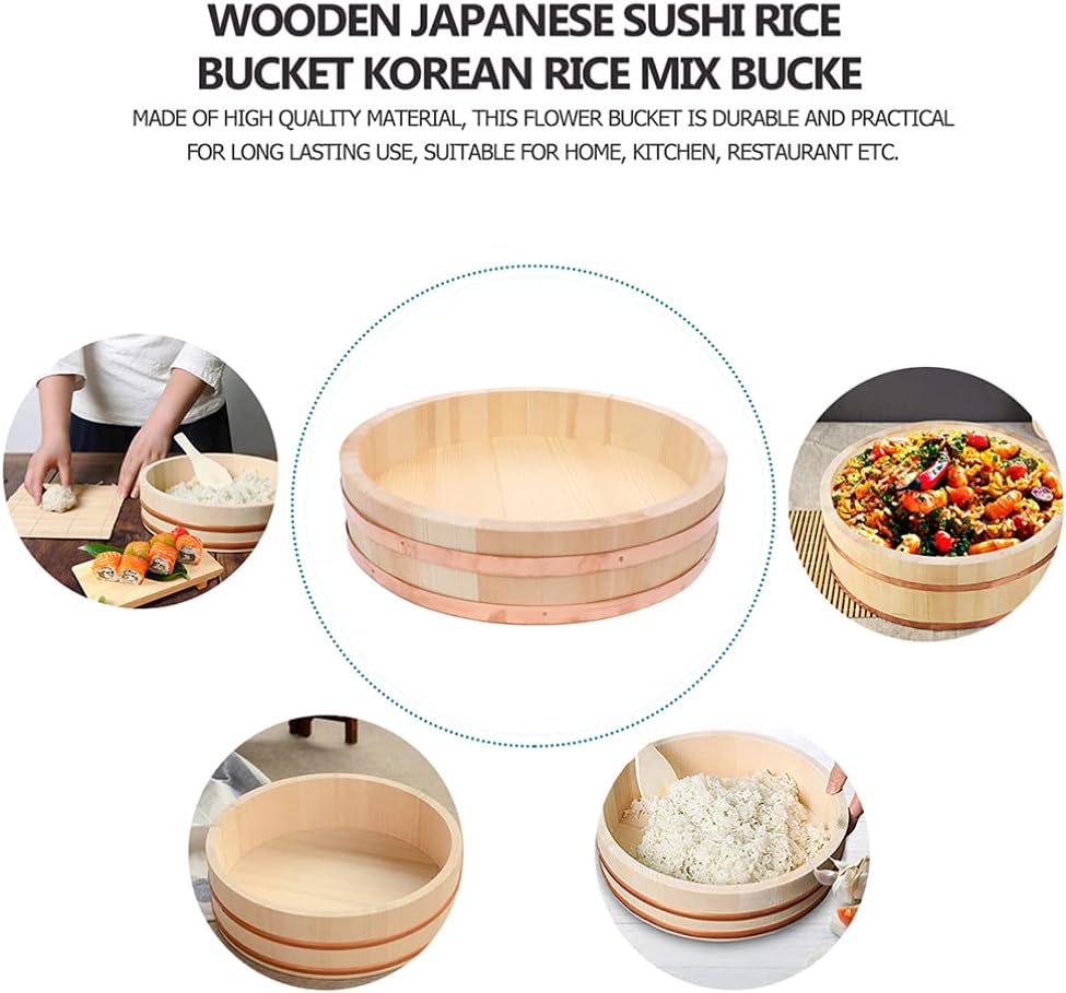 Cabilock 1pc Wooden Sushi Rice Mixing Bowl Bibimbap Tub for Sushi Making Practical Kitchen Supply for Home Restaurant Use for Rice Cooling Mixing