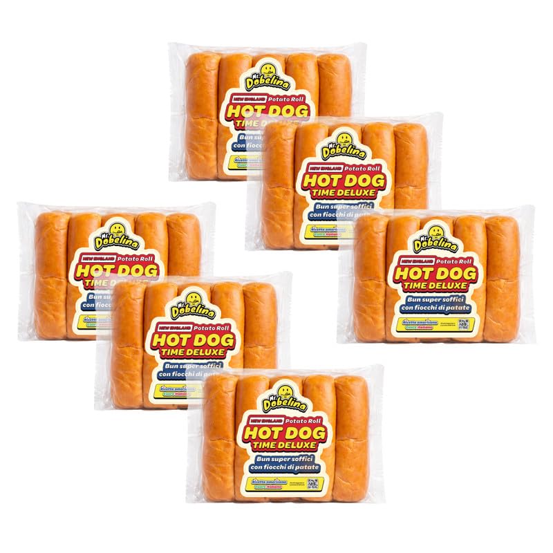 Mr.Dobelina New England Hot Dog Bun y Lobster Roll, 6 paquetes de 400 g, panecillos para perritos calientes de pan de patata, sin lactosa, ideales para lobster rolls y pulled pork