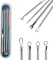 Removedor Extrator de Cravos e Espinhas Kit com 4 Peças com Estojo Aço Inox Profissional Ideal para Higiene da Pele skin care Higienico Cureta Linha Premium