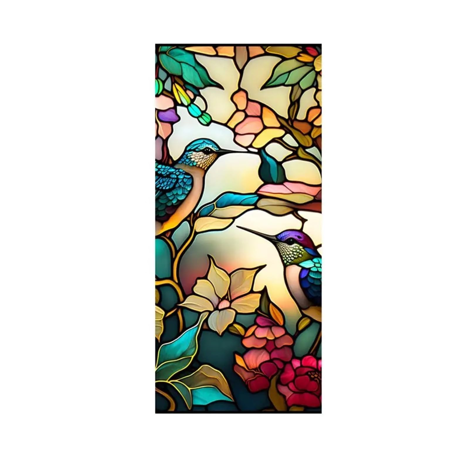 Stained Glass Window Film Retro Colorful Flower Stained Glass Window Film Decorative Static Cling