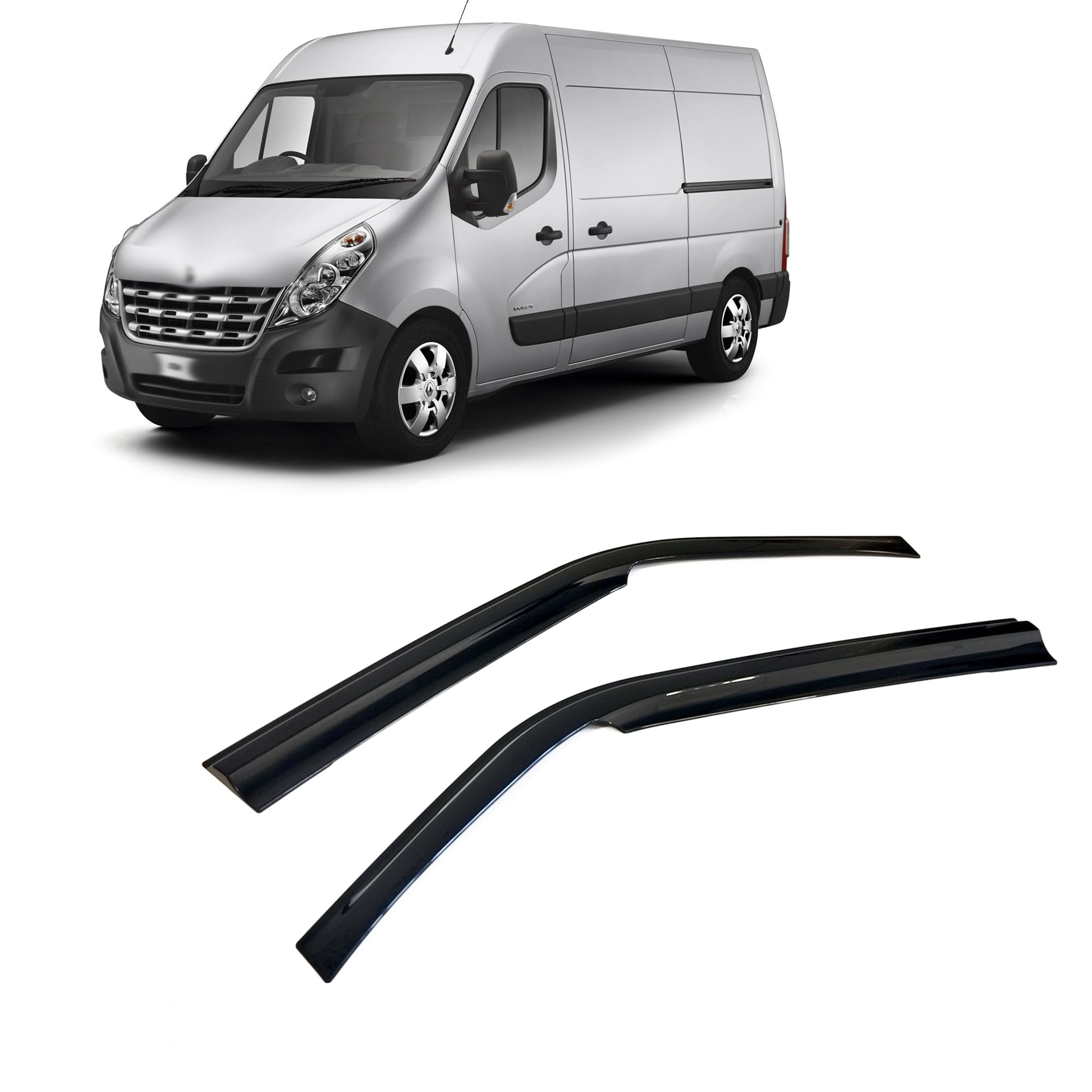 CarJoy Wind Deflectors, Air Deflectors, Rain Deflectors, Side Window Deflectors, Compatible with Renault Master 2010-2024, Car Window, Rain Protection, Stick-on Deflectors, Pack of 2