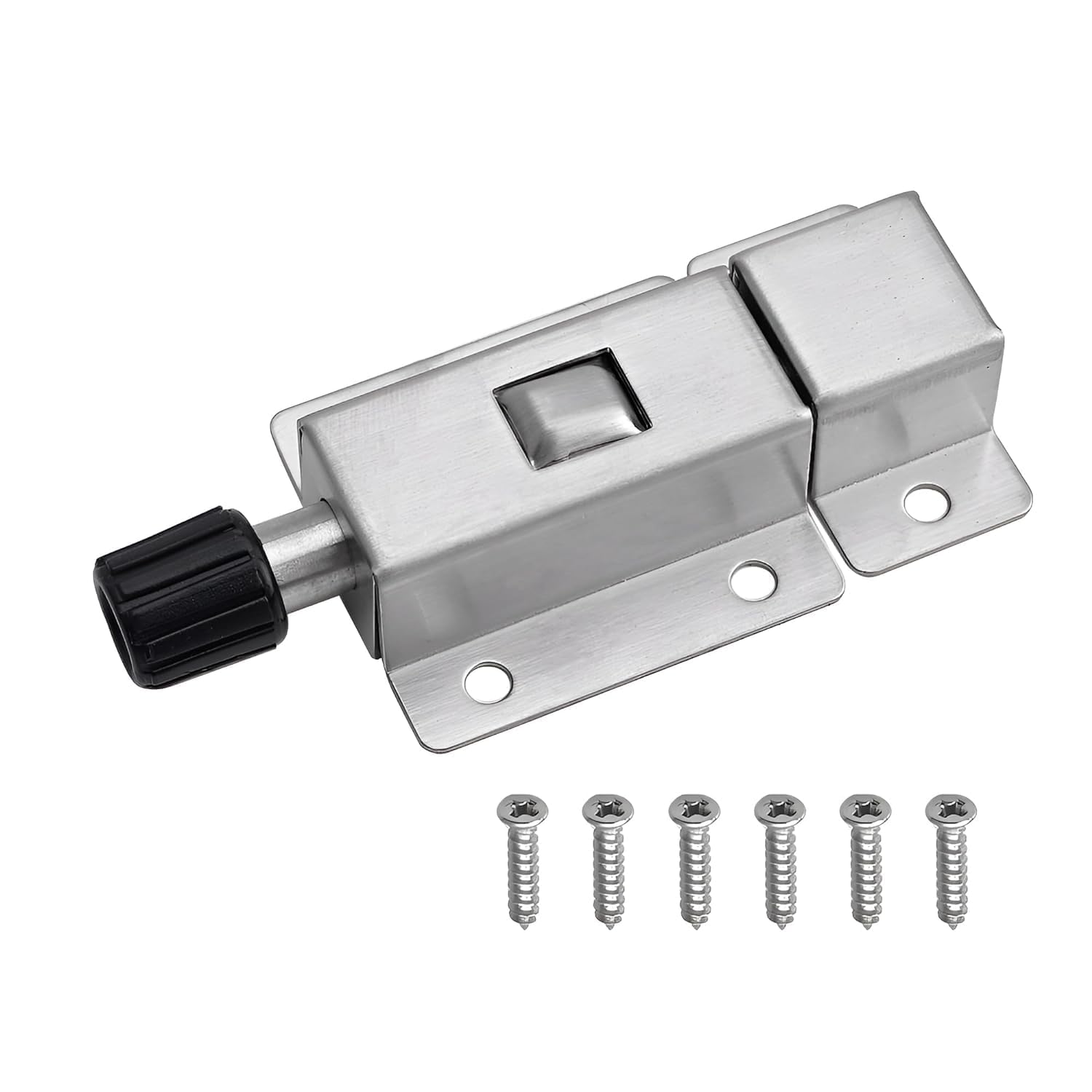 UDEETA MART Spring Loaded Door Latch Bolt Lock | Stainless Steel Auto Sliding Barrel Bolt Ring-Pull Security Lock for Gate, Door & Window with Hardware (Silver)