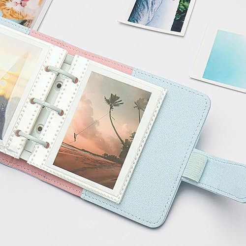 Miniatura 6 de Mini carpeta para tarjetas fotográficas con purpurina azul, libro de 3 anillas, mini álbum de fotos de 3 pulgadas con 25 hojas transparentes para