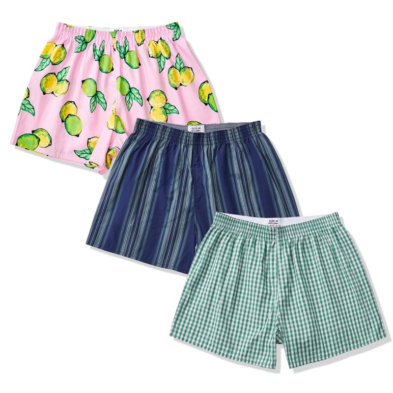 Hialegion Baumwolle Schlafhose Pyjama Shorts Damen Boxershorts Weich Sommer Strandhose Weite Kurze Freizeithose Damen 3er-Pack M