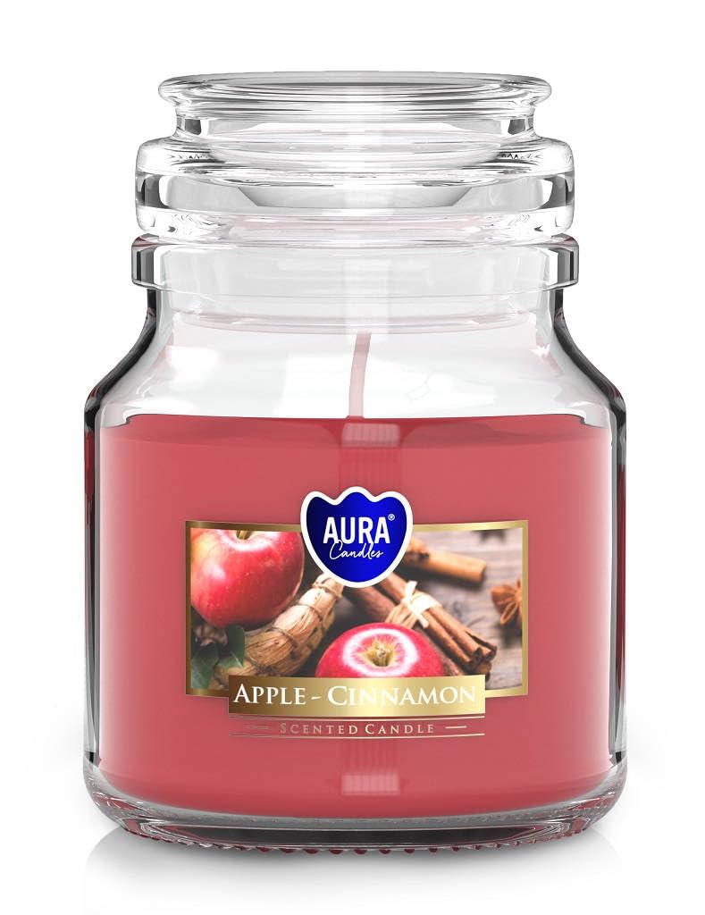 Bispol Red Scented Candles In Glass With Lid Small, Scent: Apple - Cinnamon