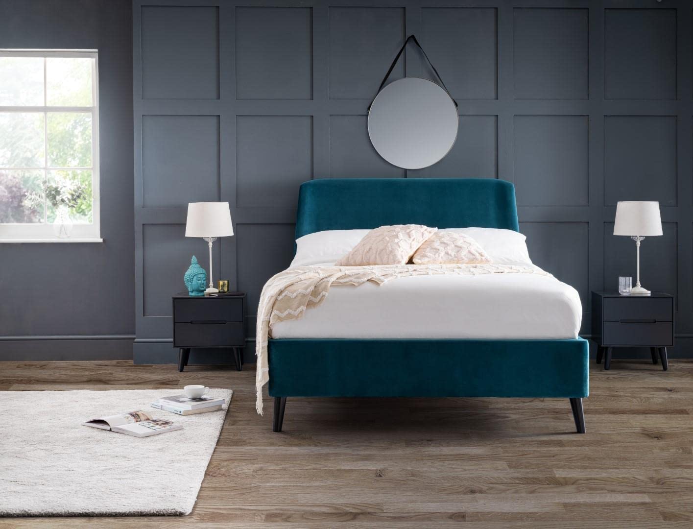 Julian Bowen Frida Curved Velvet Bed - Teal Fabric Beds
