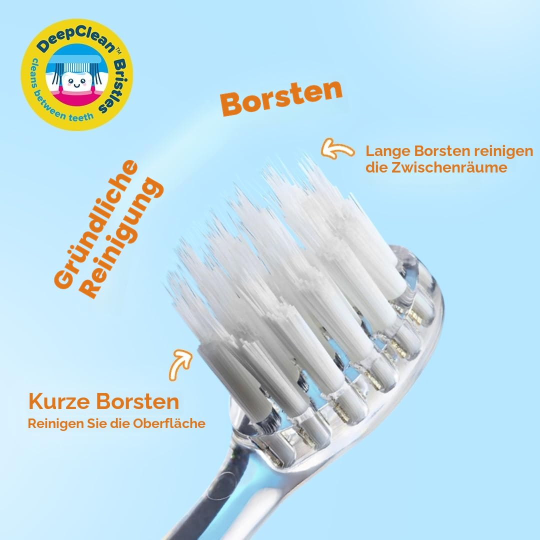 Brush-Baby – Wiederaufladbare Elektrische Kinderzahnbürste, 0–10 Jahre – WildOnes, Tiger-Design mit Blinklichtern – DeepClean-Borsten für Gründliche Reinigung – 2 Ersatzköpfe & 1 USB-Kabel