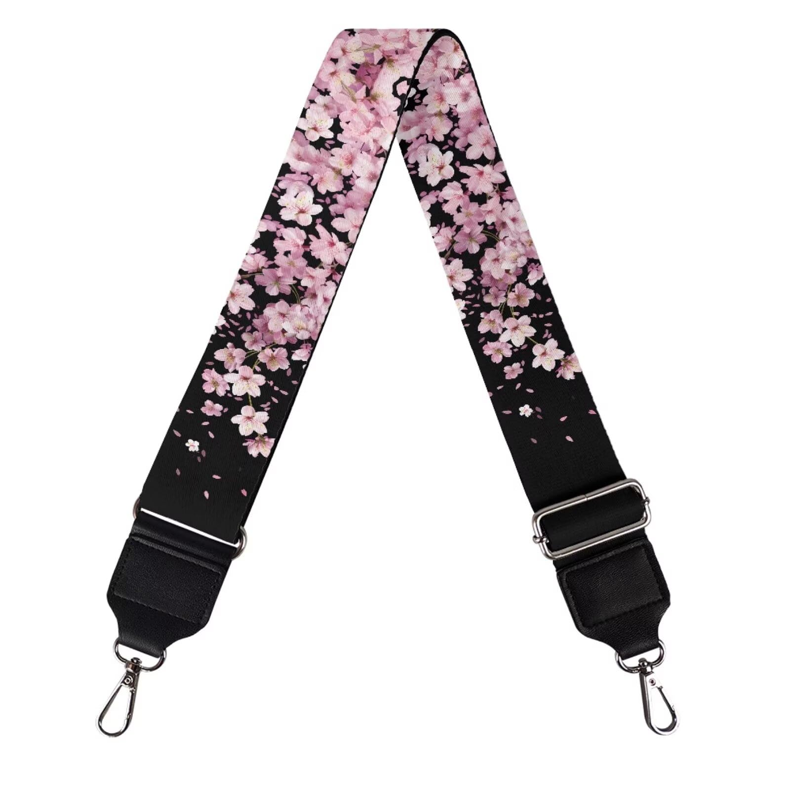 Coldinair Cherry Blossom Wide Shoulder Strap Adjustable Replacement Belt Guitar Crossbody Bag Straps Handbag Strap Pink Floral Canvas Straps Luggage Strap