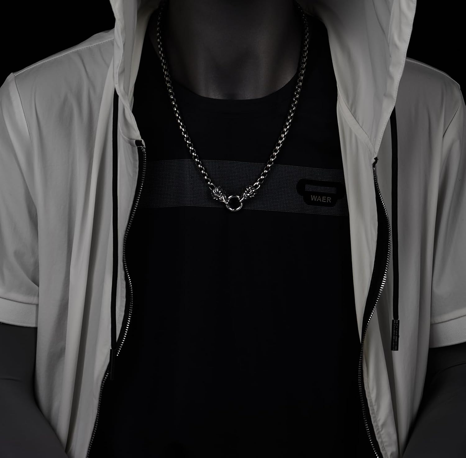 COOLSTEELANDBEYOND Men’s Stainless Steel Chain Necklace, Double Lion Head Clasp with Ring, Gothic Punk Style Jewelry - Image 2