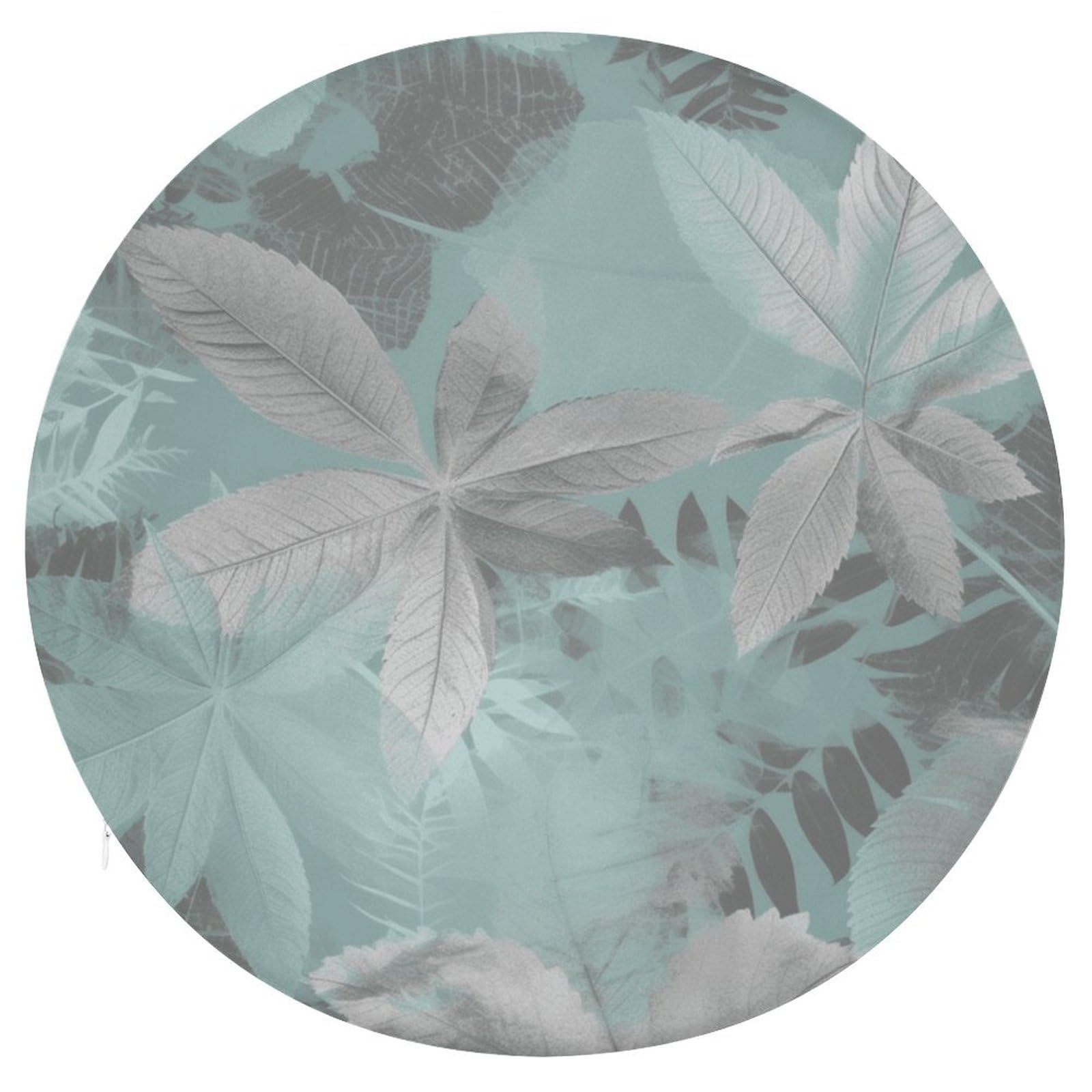 Wsoihfec Style Mint Gray Leaves Seat Cushion Round Chair Pad